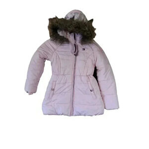 Tommy Hilfiger Youth Girls Pink Fleece Lined Hooded Puffer Jacket  10/12 NWT
